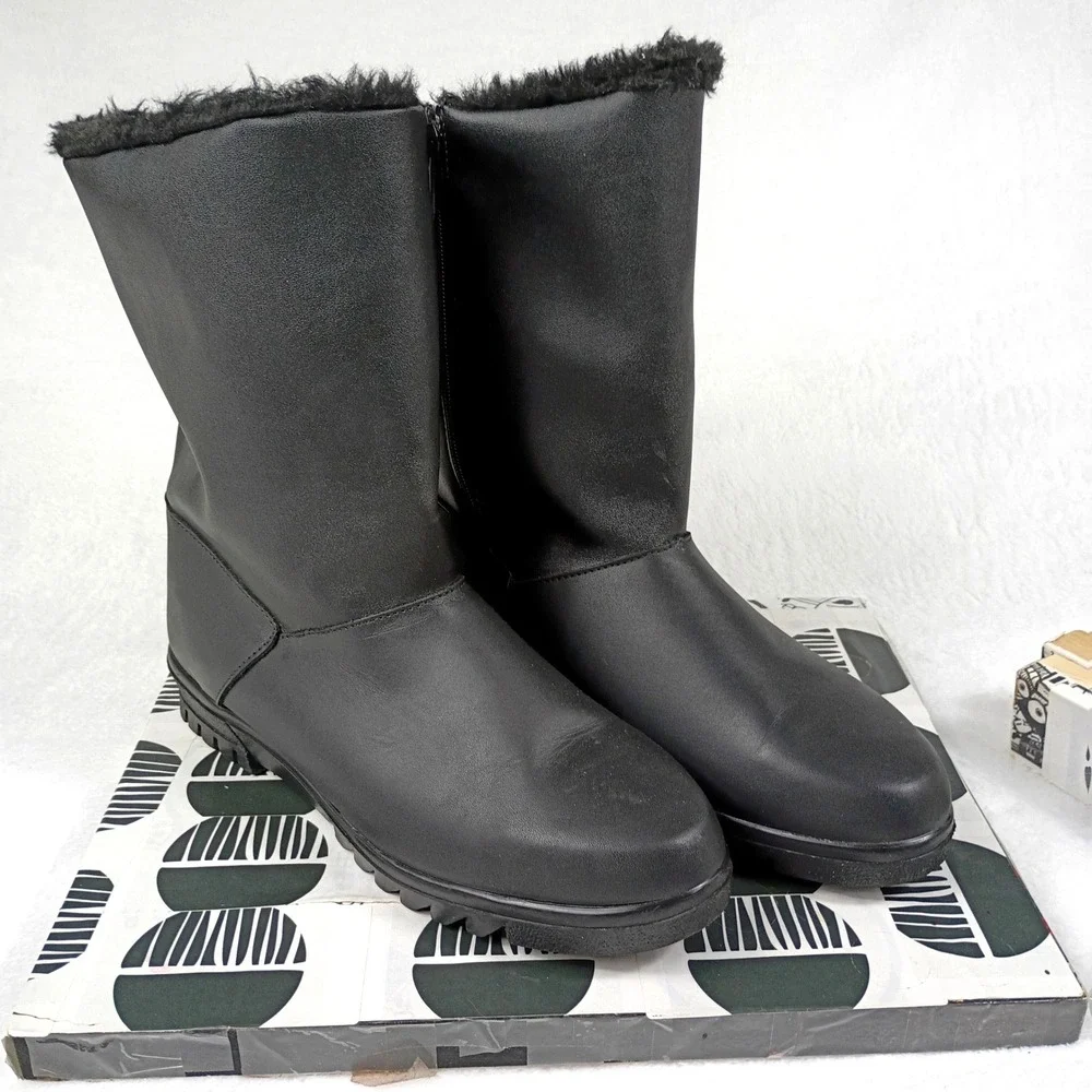 Toe Warmers Womens Black Winter Boots T98836 Faux Fur Lined Mid Calf Size‎ 11 M